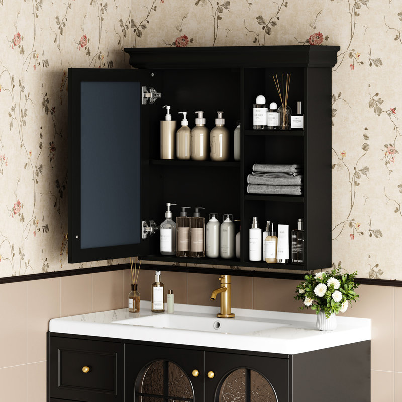 Armoire à pharmacie murale de style moderne 30,84 po x 27,95 po pour salle de bain, avec 3 tablettes réglables et un miroir de salle de bain au fini exquis, performance durable