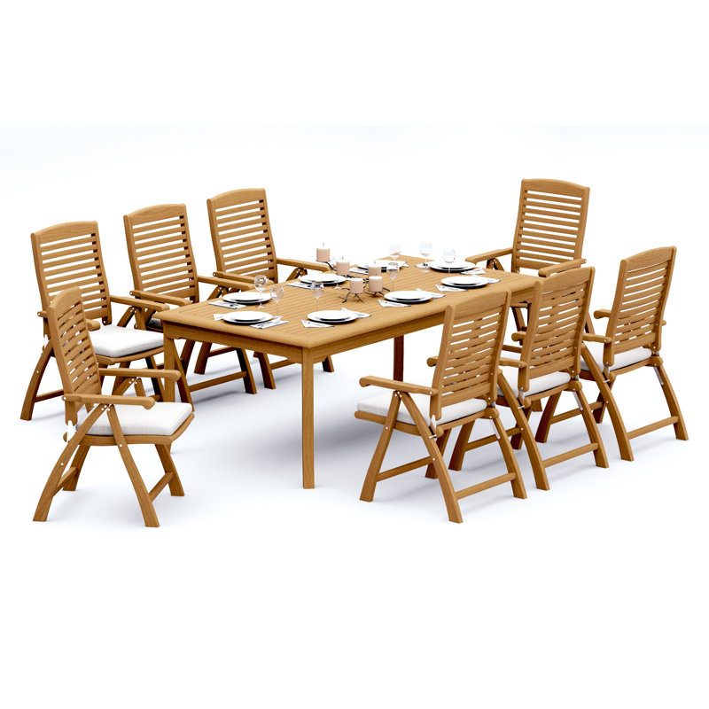 6 Seats 7 Pcs Grade-A Teak Wood Dining Set: 83" Rectangle Table And 6 Ashely Folding Reclining Arm Chairs #11AS1806, 8