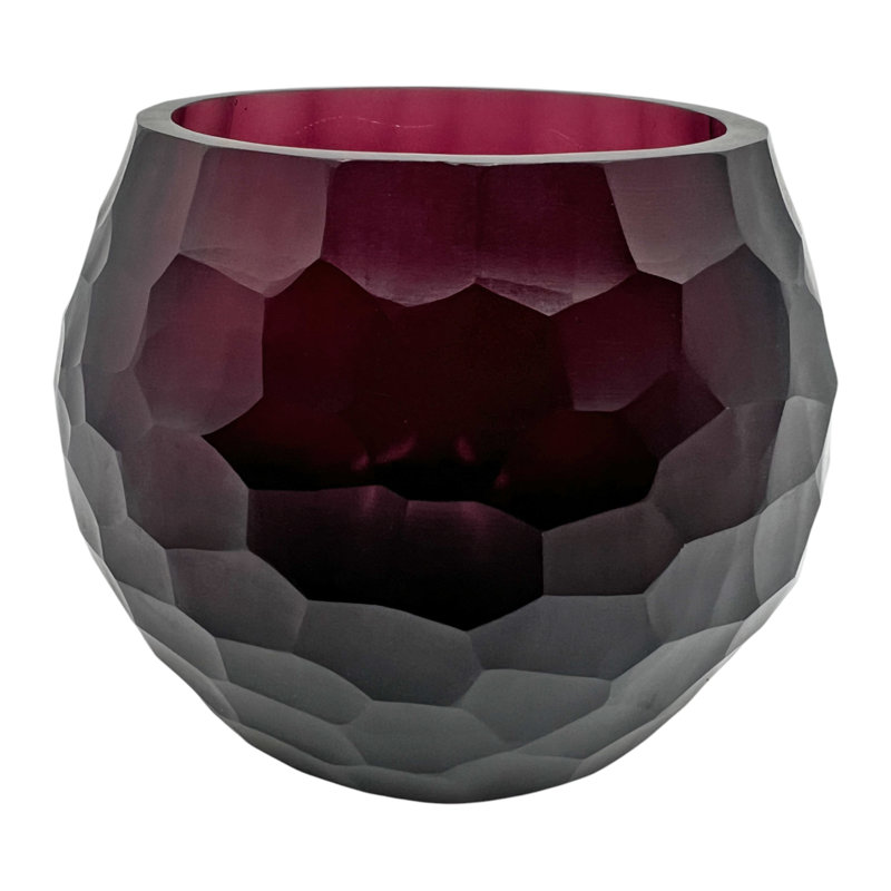 6" Wide Decorative Handmade Purple Bud Cutting Glass Vase
