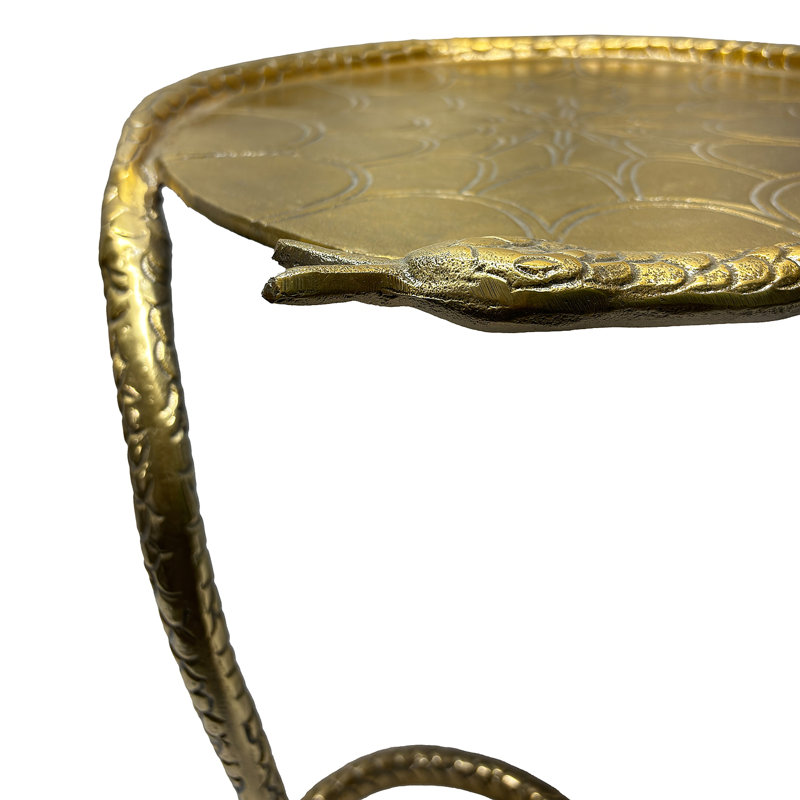 Table de bout latérale de 22 po, base en peau de serpent texturée fabriquée à la main, aluminium laiton