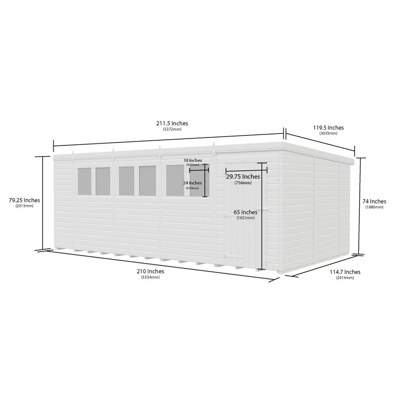Total Sheds 18ft x 10ft Composite Pent Garden Shed - Single Door - With Windows - EPDM Rubber Roof - UK Manufactured
