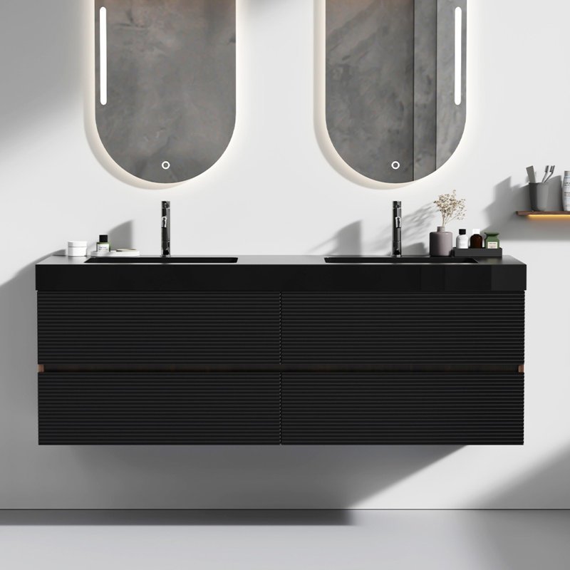 Meuble-lavabo flottant avec lavabo à quartz de conception contemporaine, idéal pour les salles de bain modernes