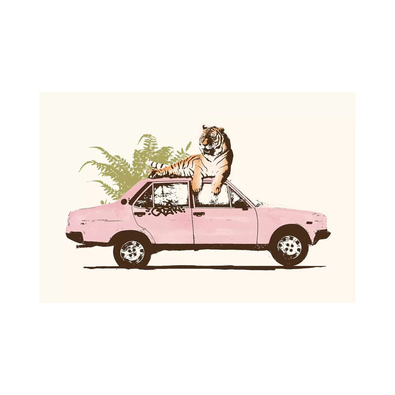 Tigre sur une voiture, H 18 po x l 26 po x P 1,5 po