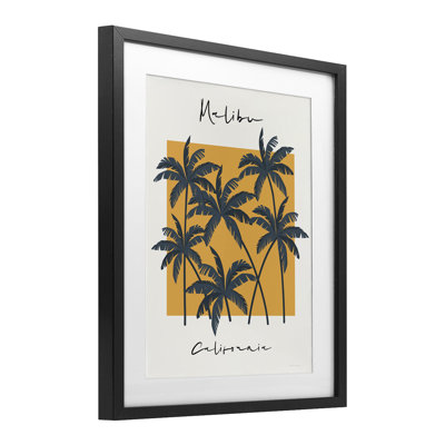 Malibu Retro Vibe Framed Print Under Glass, design by Omar Escalante