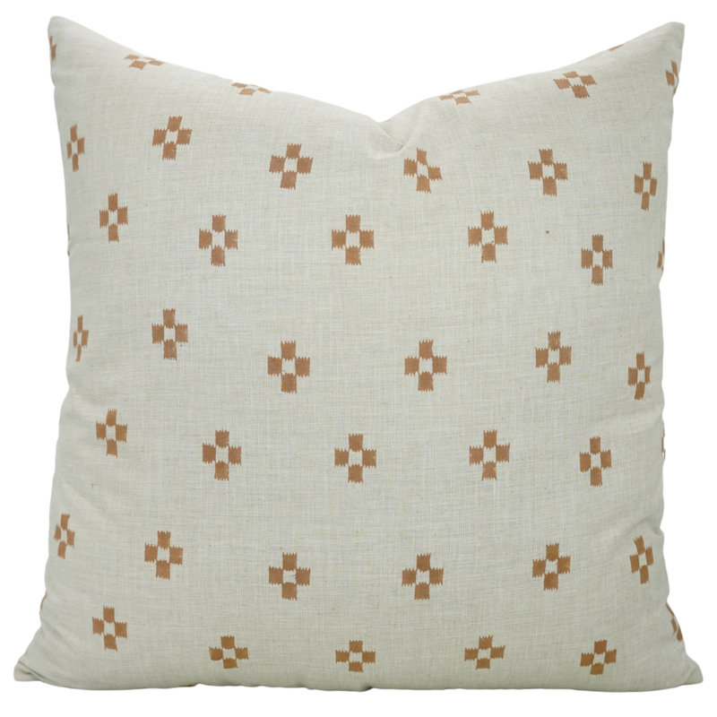 Artisan Floral Block Print Cushion Cover Boho Style Decorative Pillowcase for Living Room & Bedroom, Orange Floral
