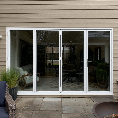 White Patio Door 120"W x 80"H Lowe glass Left OutSwing Bifold Aluminum Folding (3+1)