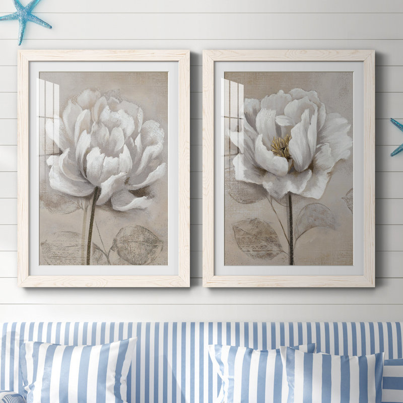 "Soft White I", ensemble de 2 reproductions d'art, H 31,5 po x l 47 po, Impression encadrée avec passe-partout, Blanc