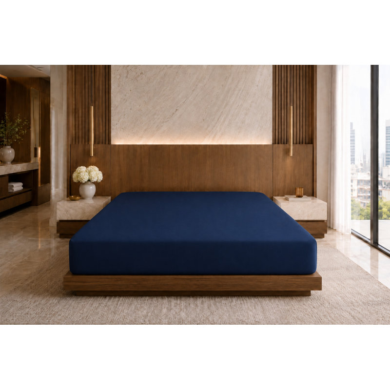 Plain Dye 200 TC Egyptian-Quality Cotton Egyptian Cotton Plain Weave / Muslin Fitted Sheet, Kingsize (5'), Navy