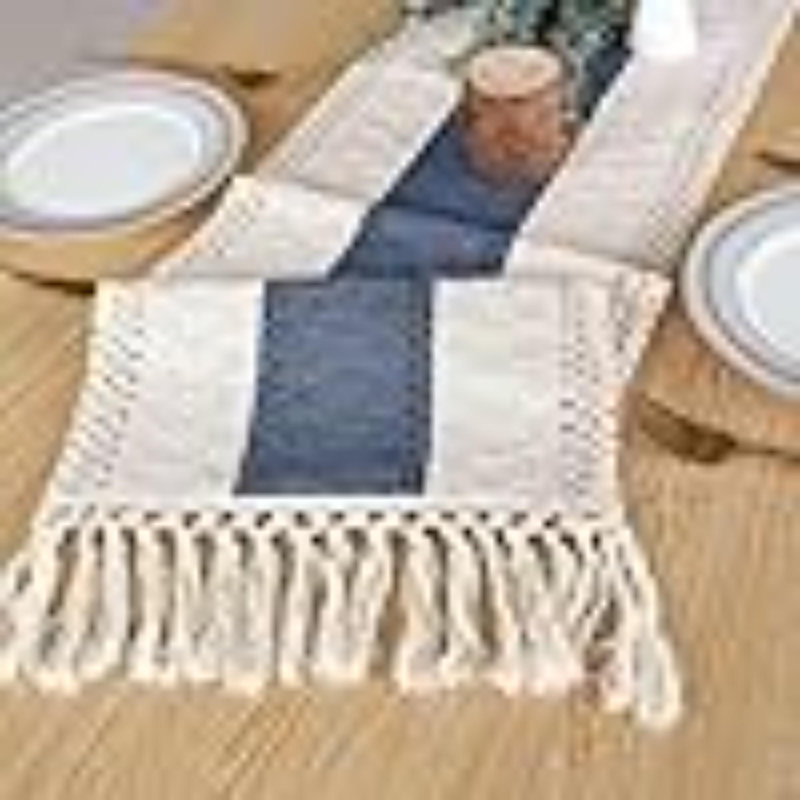 Table Runner Long With Tassels Boho Macrame Farmhouse Table Runners For Home Decor Party Bohemian Rustic Bridal Shower Dining Decorations