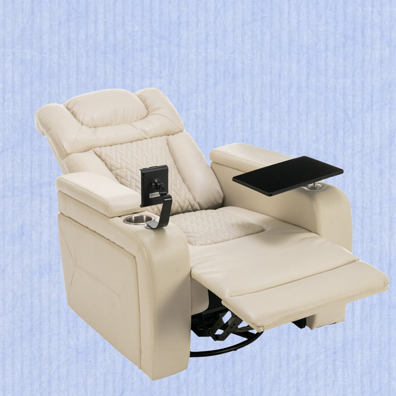Fauteuil inclinable électrique avec port USB, table-plateau et porte-gobelet, Similicuir blanc