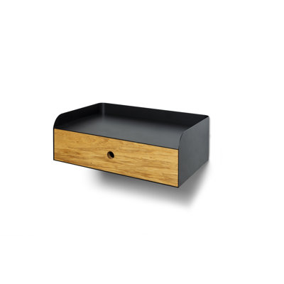 Perkinsville 1 Black and Natural Wood Color Floating Nightstand | Solid Wood with Drawer