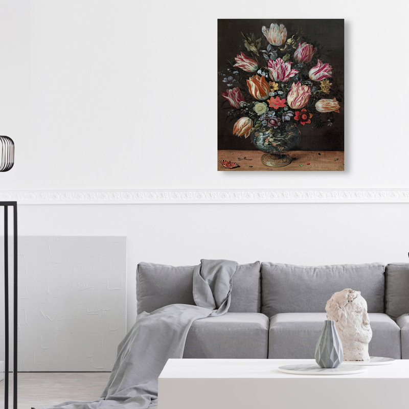 Francken the Younger Vase with Tulips Canvas Floral & Botanical Print by Oliver Gal, Black Frame, 16 x 20, 36"H x 30"W