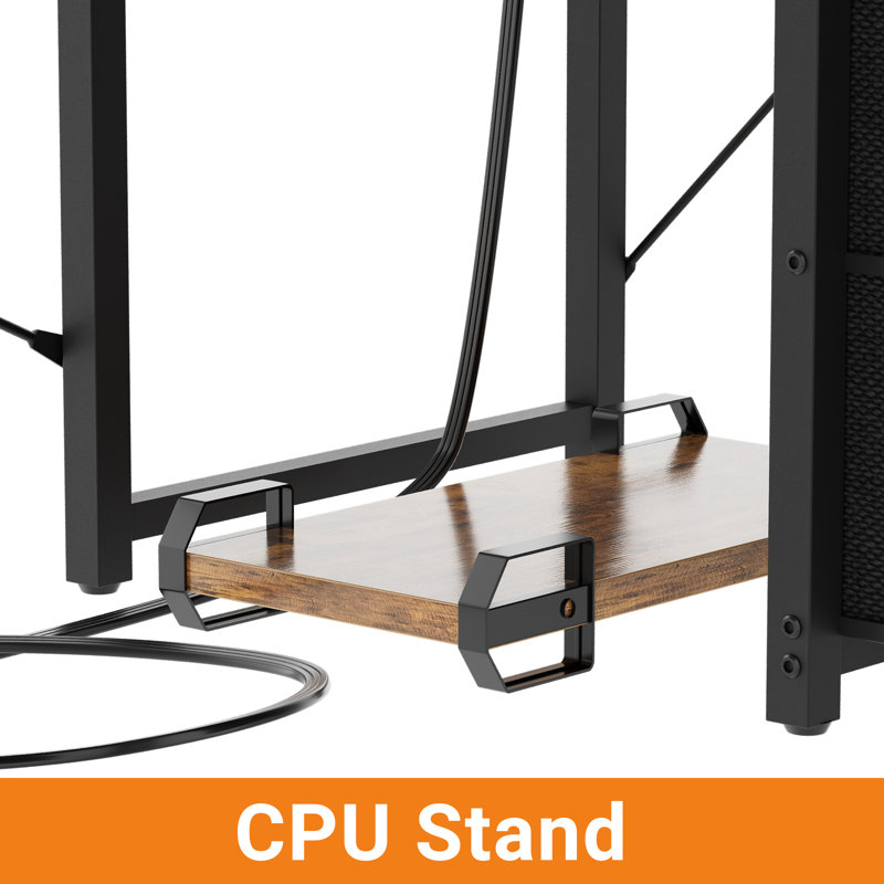 Bernydette Reversible L Shaped Computer Desk with Fabric File Drawers, Corner Desk with RGB LED Lights & Power Outlets & Monitor Stand