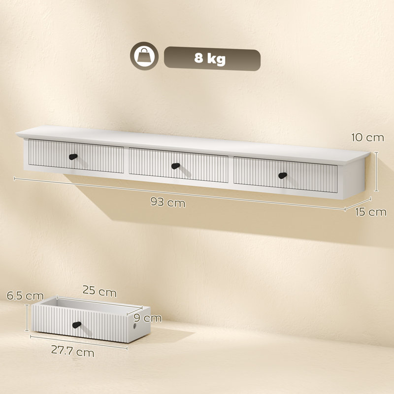 93 cm W Wall Mounted Shelving Unit, White