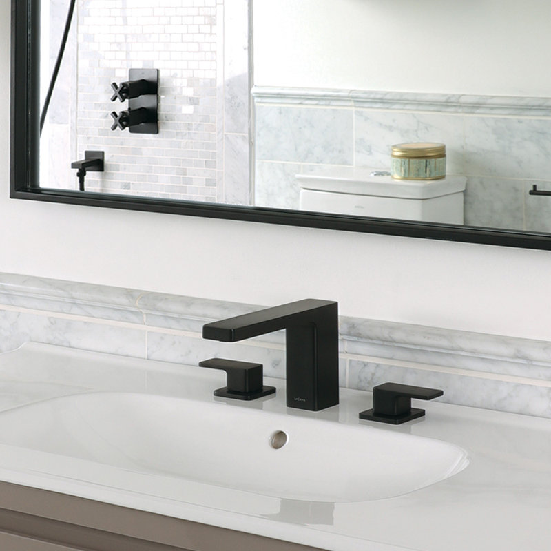 Eleganza Widespread Bathroom Faucet with Drain Assembly, Matte Black, Lever Handle