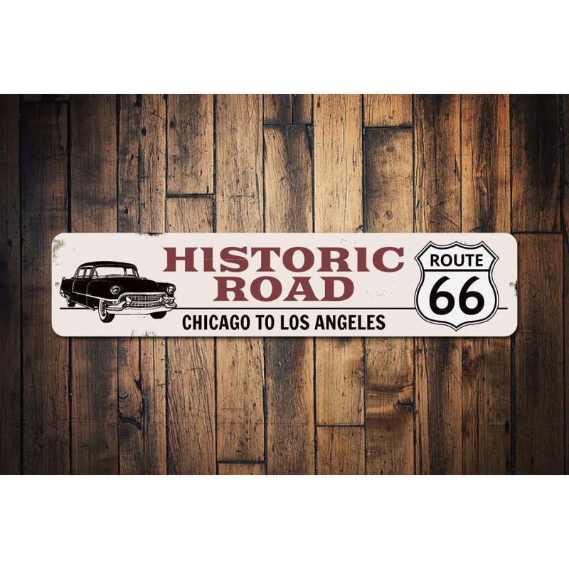 Plaque en aluminium Classic Car Route 66, H 6 po x l 24 po x P 0,063 po