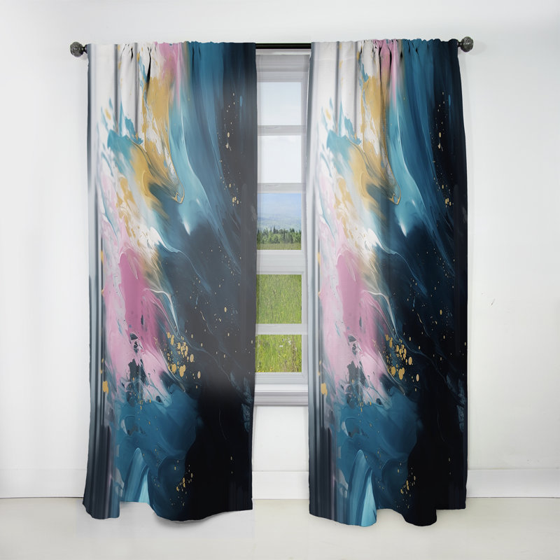 Kewal - Rideau abstrait en rose et bleu «The Unseen II» - Velours obscurcissant - 1 panneau, L 52 po x L 120 po