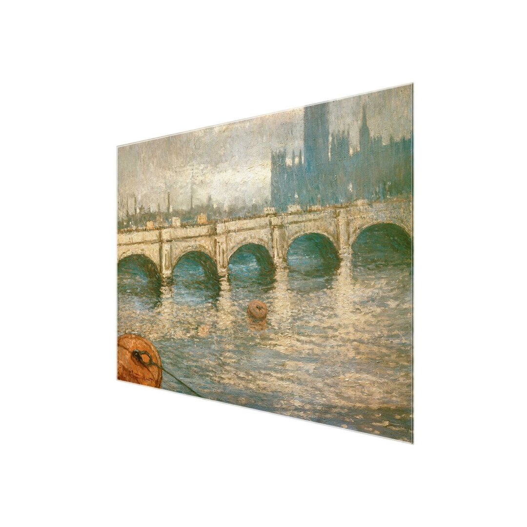 Glasbild Themsebrücke und Parlamentsgebäude in London von Claude Monet