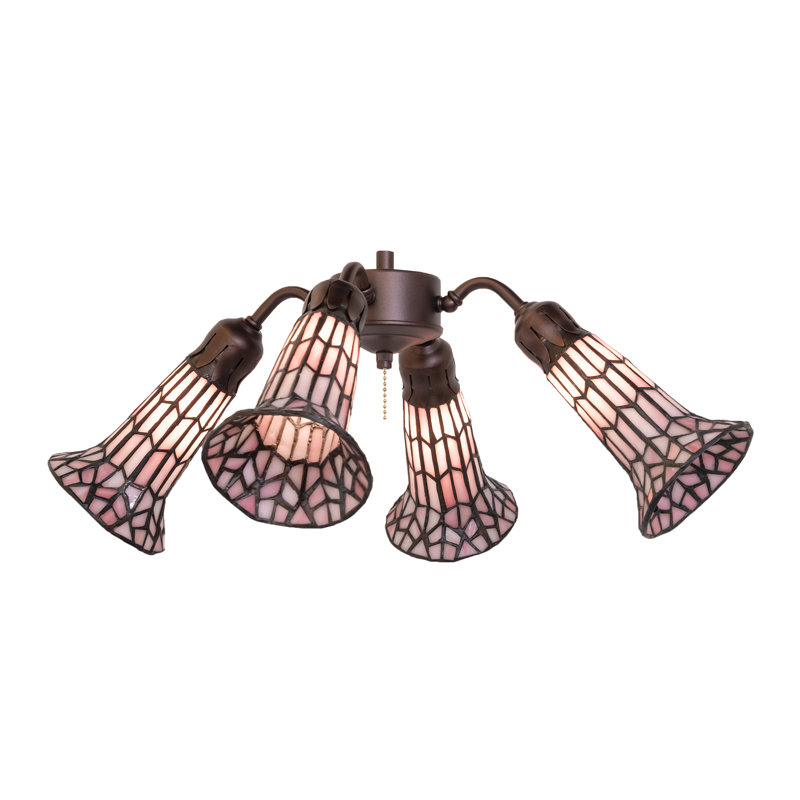 19" Wide Stained Glass Pond Lily 4 Light Fan Light, Pink