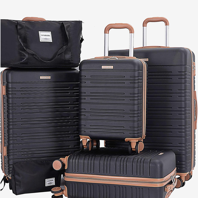 Ensemble de bagage 6 pièces, valise rigide de voyage en ABS avec serrure TSA, noir