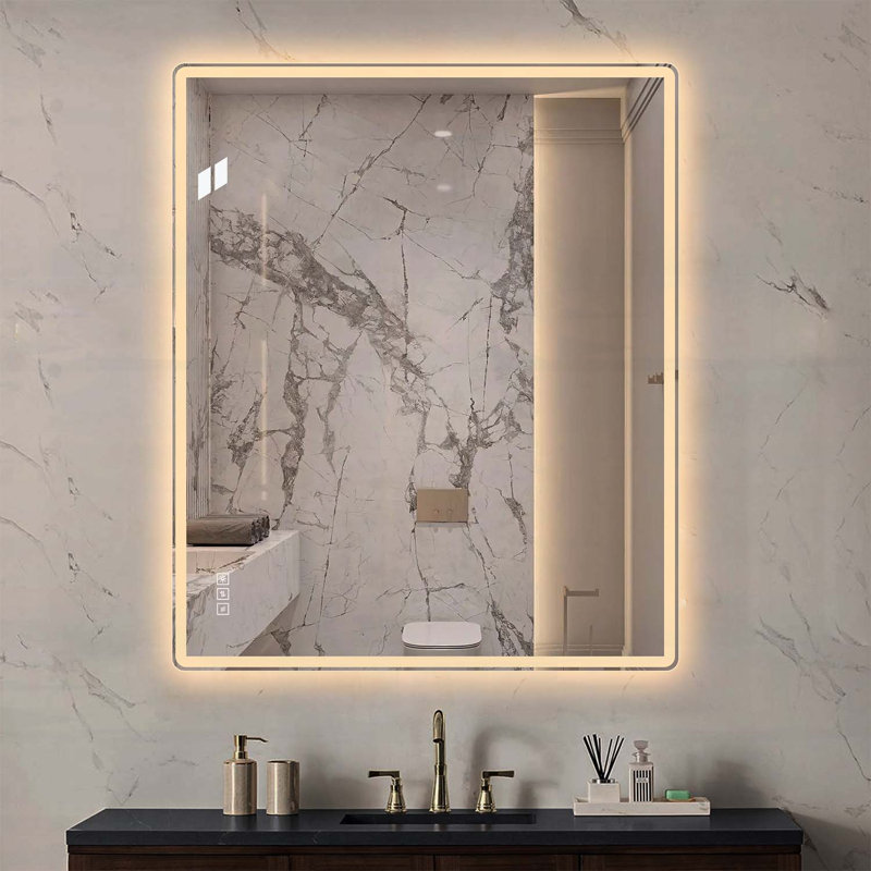 Miroir de salle de bain à DEL sans cadre 30 po x 36 po avec antibrouillard, 3 températures de couleur, gradation continue, mémoire intelligente, certifié UL, imperméable IP44