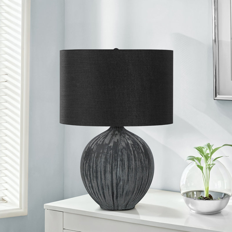 23"h, Table Lamp, Black Ceramic, Black Shade, Contemporary