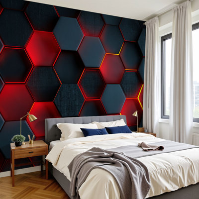 Peel and Stick Wallpaper Futuristic Geometric Floating Hex Tiles Wall Murals 100"H x 144"W Removable PVC Wall Paper Self-Adhesive Wall Decor for Bedroom Living Room Home Office