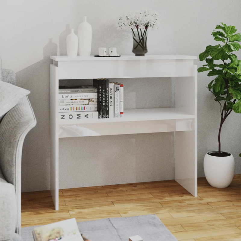 Console avec rangement compact en bois d'ingénierie, H 31,5 po x l 31,5 po x P 11,8 po, Brown oak