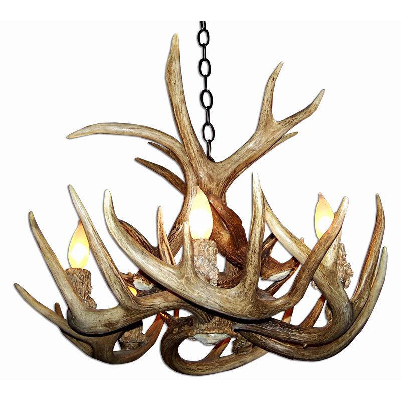 Lustre géométrique 8 lumières unique/à l’état Musselman, Cuir brut, Bronze rustique / brun naturel