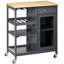 Îlot de cuisine roulant avec rangement, chariot de cuisine avec support à vin pour 4 bouteilles, chariot de bar avec porte-verres à pied, tablettes, tiroir et armoire, gris