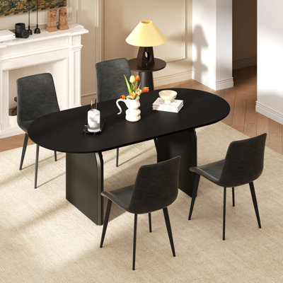 70in Oval Dining Table Sets  With PU Leather Chairs