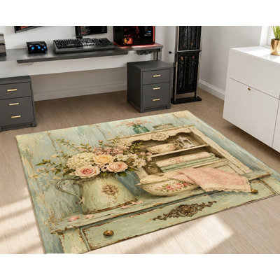 Tapis de style rétro, motif floral rose blanc, design artistique, tapis antidérapant lavable à la machine, décoration intérieure élégante pour le salon, la chambre à coucher, l'entrée, la porte d'entrée, la cuisine, le balcon et l'appartement