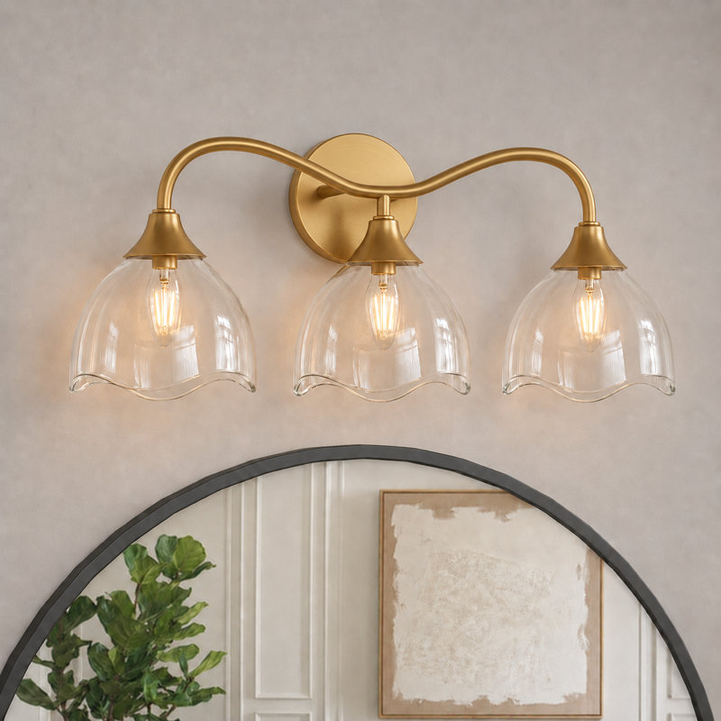 22.5" W 3-Light Dimmable Vanity Light, Polished Gold