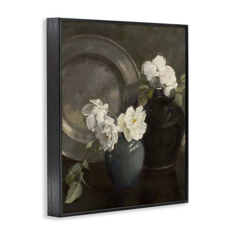Pivoine morte avec giclée sur plaque, design par Leah Straatsma, H 14 po x l 11 po, Giclée encadrée noir minuit