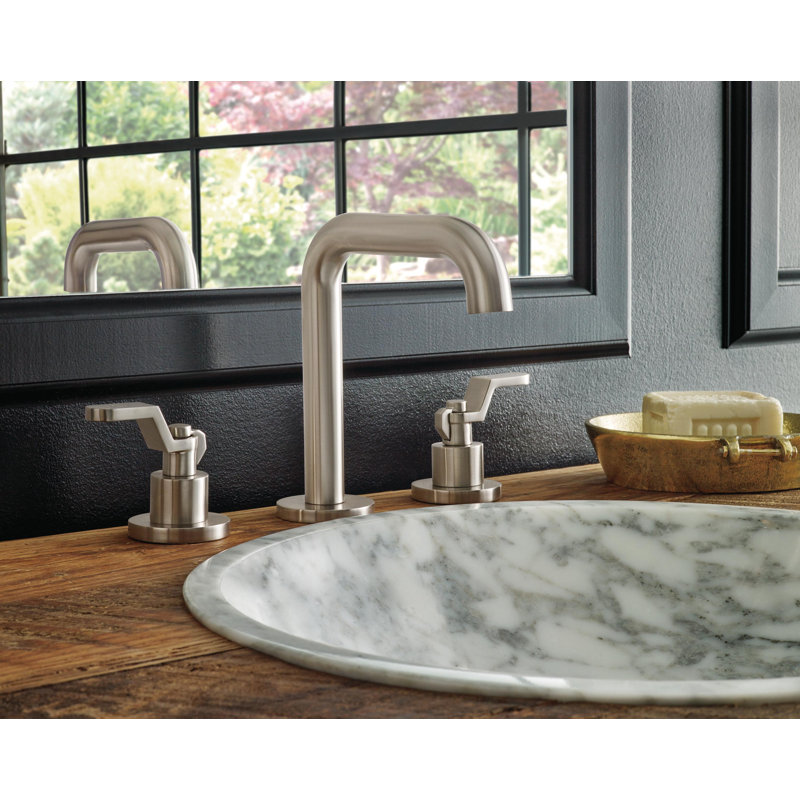 Litze® Widespread Lavatory Faucet With High Spout, Luxe Nickel, Industrial Lever Handle, 1.5 GPM