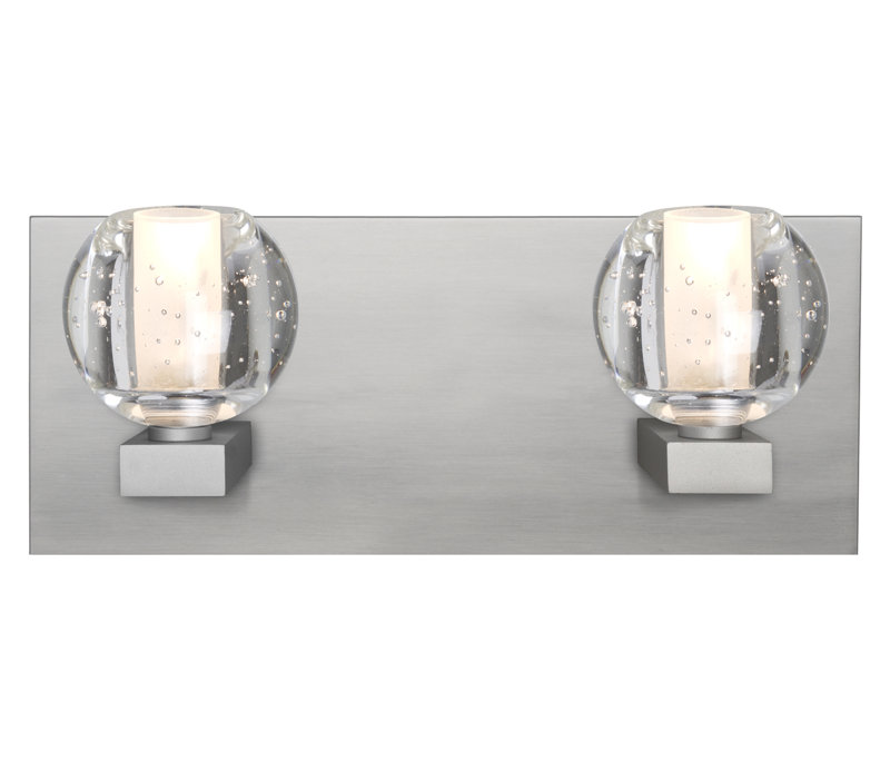 Barre d’éclairage de salle de bain 2 lumières Dayna, Nickel satiné, Bulle, Halogène
