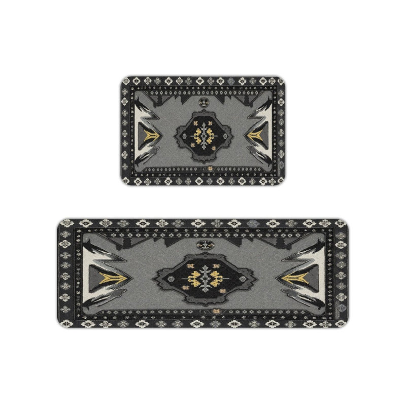 Tapis de cuisine tribal noir et gris, 2 tapis rétro pour cuisine et chalet