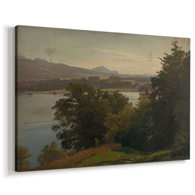 Paysage boisé avec une toile tendue sur toile Lake-Hans Gude-c. Milieu du 19e siècle