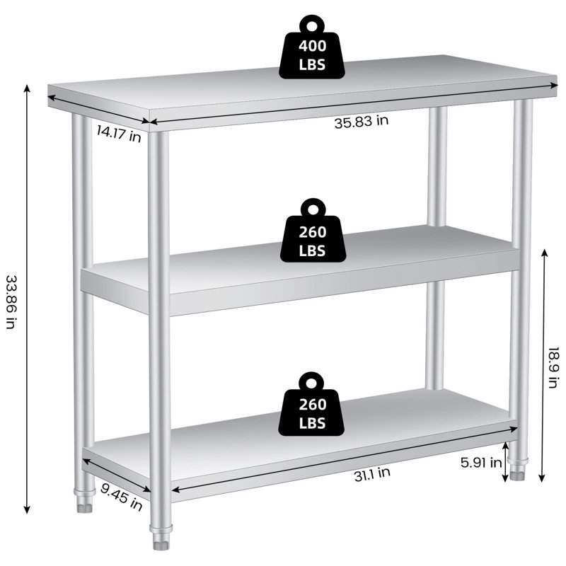 Metal Kitchen Island, 86cm H x 91cm W x 35.6cm D