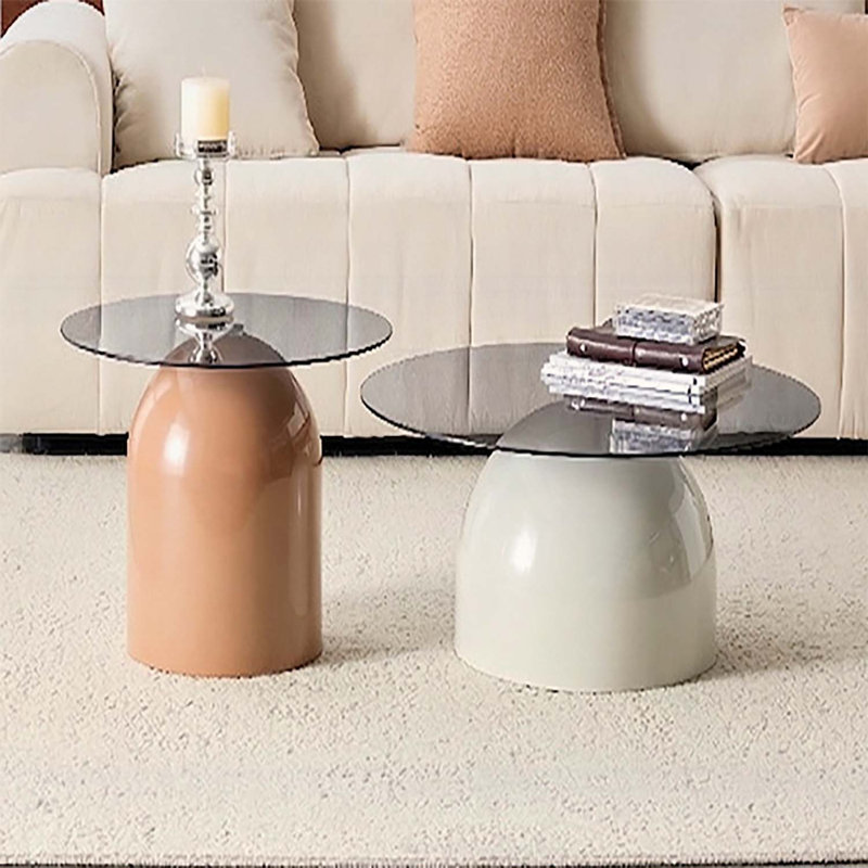 Ensemble de 2 tables basses gigognes, Transparent / brun / blanc