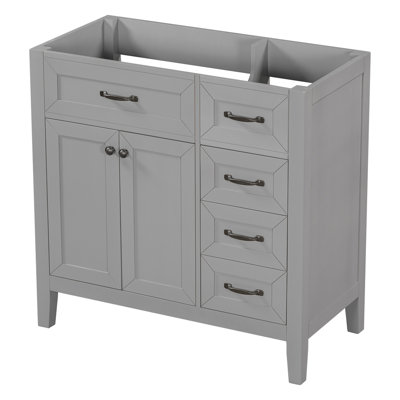 Meuble-lavabo 36 po sans lavabo, base d'armoire seulement, armoire de salle de bain avec tiroirs, structure solide et panneau de fibres à densité moyenne