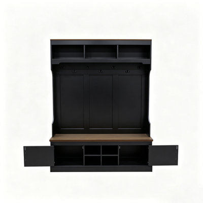 Arbre d'entrée 71 po avec banc et rangement pour chaussures, armoire de rangement moderne d'entrée 5 en 1 avec portemanteau, 4 casiers à chaussures et 7 crochets pour le couloir, l'entrée et le salon