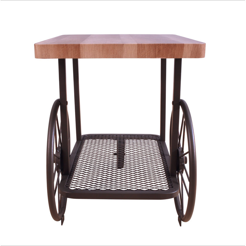 Table de bout en chêne et gris antique avec tablette