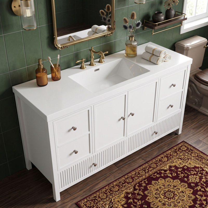 Meuble-lavabo avec lavabo et 4 tiroirs, Blanc
