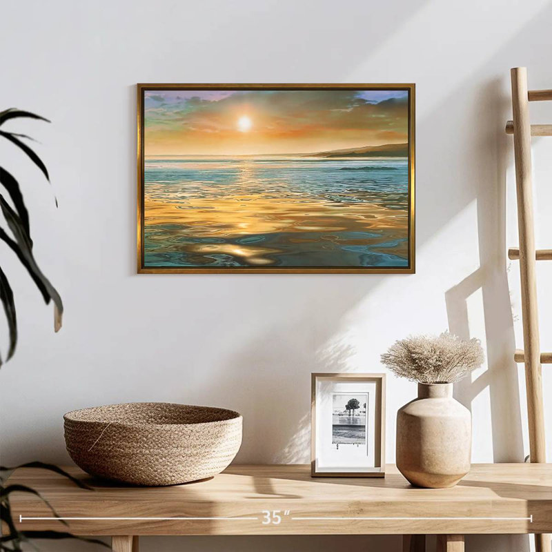 Calme du soir océan, 19 po x 13 po, Cadre flottant doré
