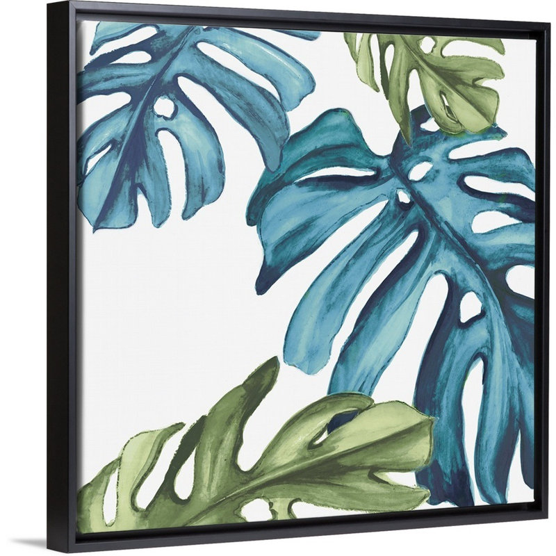 «Palm Leaves I» par Eva Watts - reproduction d'art sur toile, H 38 po x l 38 po x P 1,75 po, Cadre noir