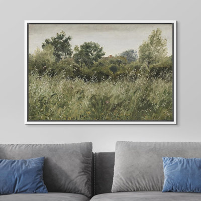 Rustic Countryside " IDEA4WALL Framed Canvas Print Wall Art Sage Green Forest Tree FLower Field Landscape Nature Wilderness Illustrations Fine Art Farmhouse Floral Botanical Calm/Relax Cozy For Bedroom "