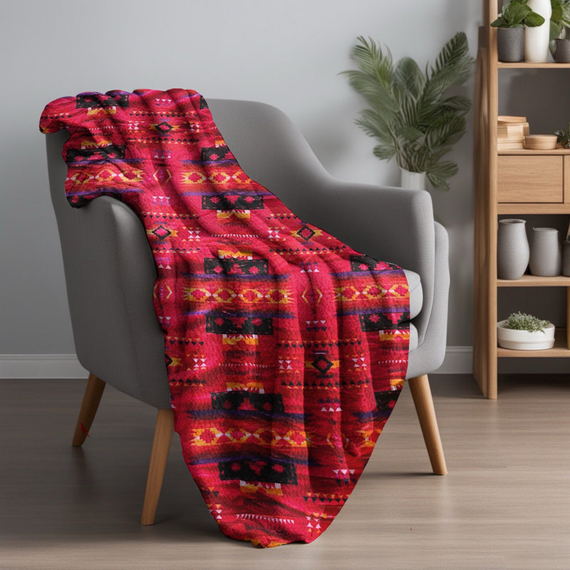 Queen Size Reversible Pink Geometric Fleece Sherpa Throw Blanket