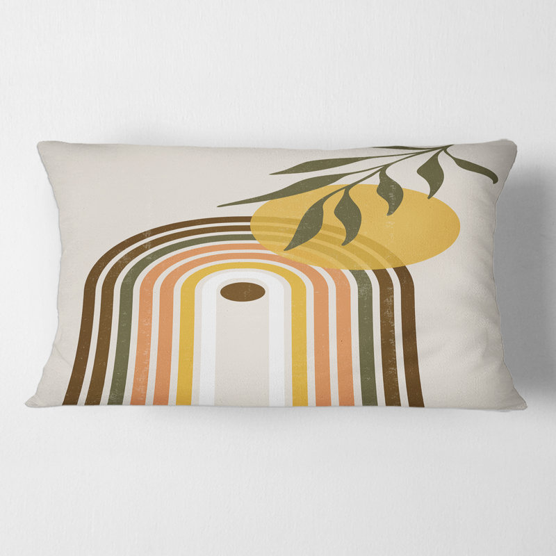 Abstrait soleil jaune avec arc-en-ciel rétro - coussin imprimé moderne