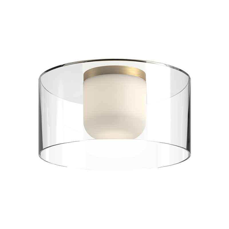 Birch Glass LED Flush Mount, Brushed Gold/Clear, 6.75" H x 12" W x 12" D